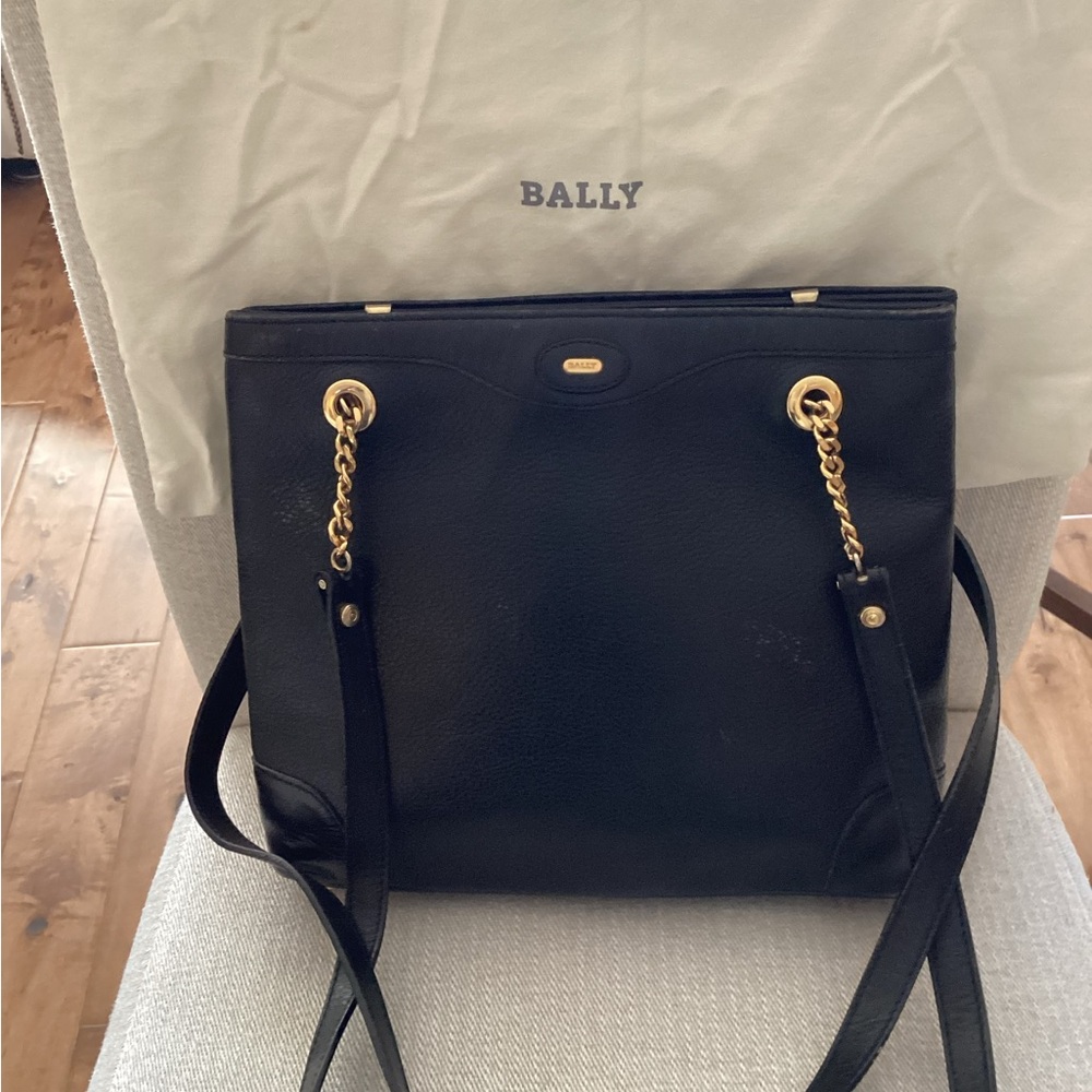 Bally Black and Gold Shoulder Bag with Chain Straps